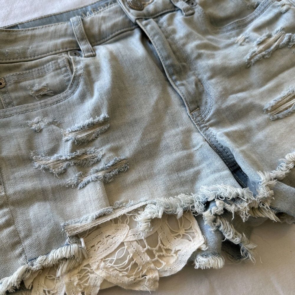 American Eagle Women's‎ 4 Jean Shorts High Rise Shortie Super Stretch Denim Lace